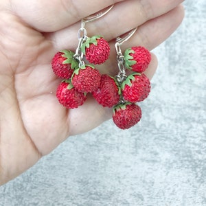 Polymer Clay Strawberry Dangle Earrings: Red Fruit Jewelry