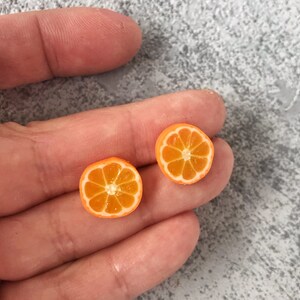 Miniature Orange Slice Stud Earrings: Polymer Clay Fruit Jewelry