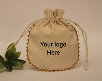 100 Natural cotton bags, beige color bag, cream color cotton bag, custom logo pouch, cotton bag, logo pouch, favor bag, eco-friendly bag