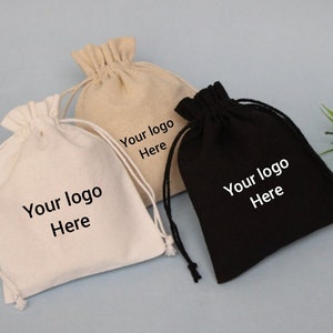 100 Sac à cordon personnalisé, pochette avec logo personnalisé, sac à bijoux, pochette à cordon en coton, petit sac à bijoux, sac à monnaie, sac de faveur, pochette personnalisée
