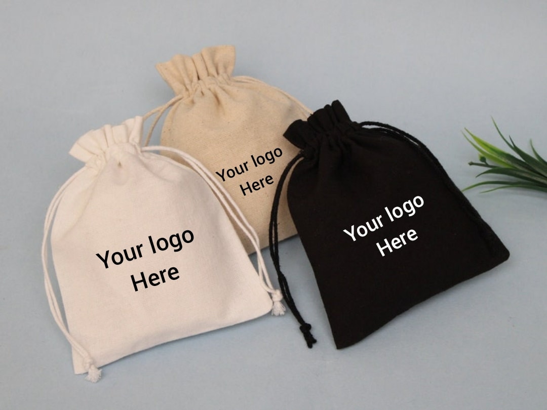 100 Custom Drawstring Bag, Custom Logo Pouch, Jewelry Bag, Cotton ...
