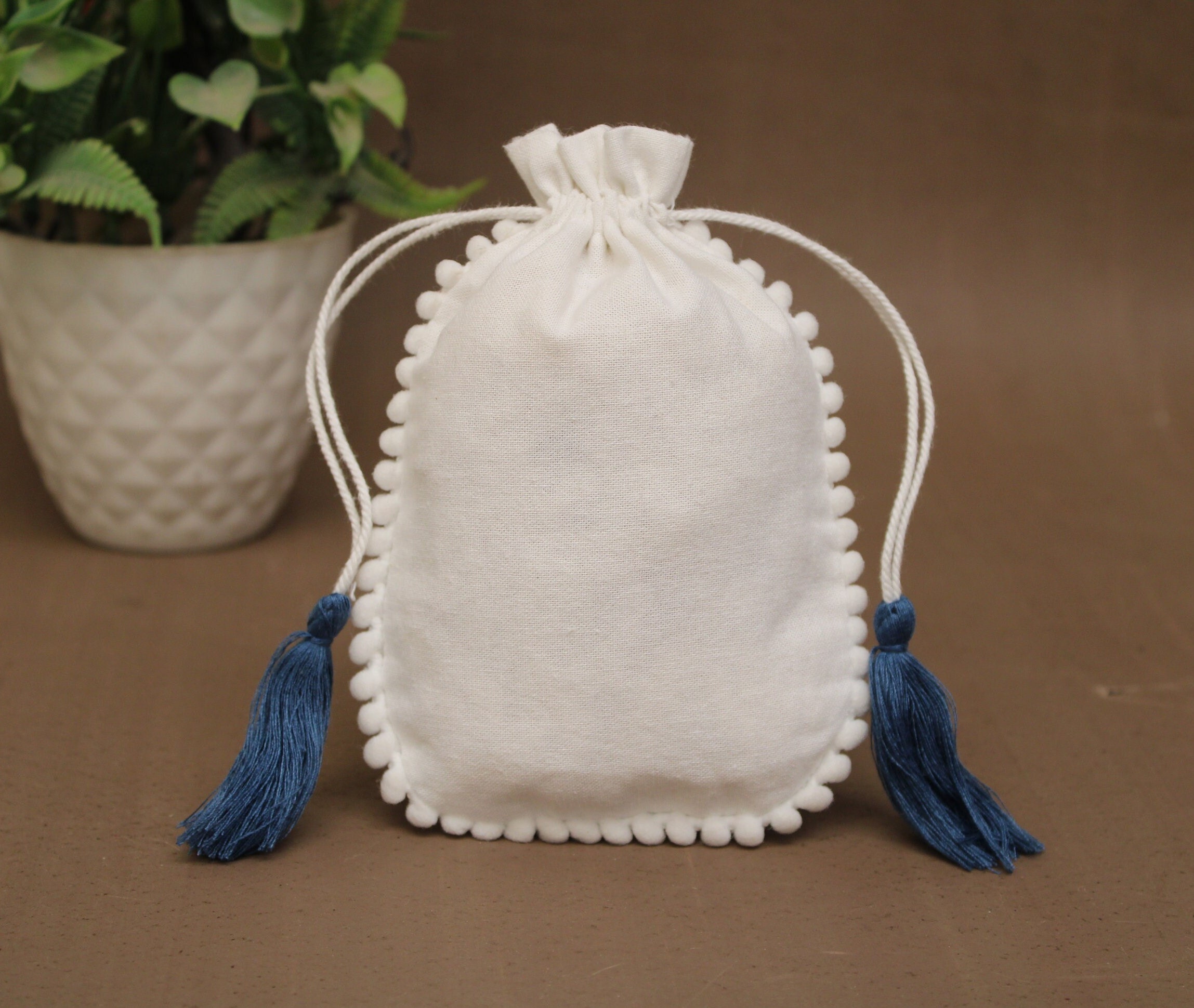 100 White Cotton Drawstring Bags, Cotton Round Bags, White 