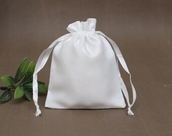 White satin drawstring bags sale