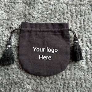 100 bolsa de algodão redonda preta personalizada com borla de fio preto para presente, bolsa de joias, bolsa de mão elegante, bolsas de festa