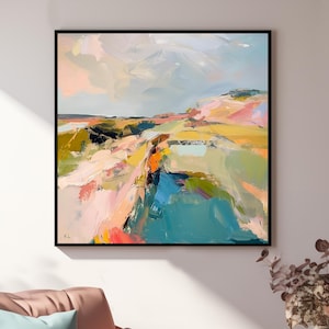 Abstract Landscape Canvas Print | Modern Multicolor Square Wall Art
