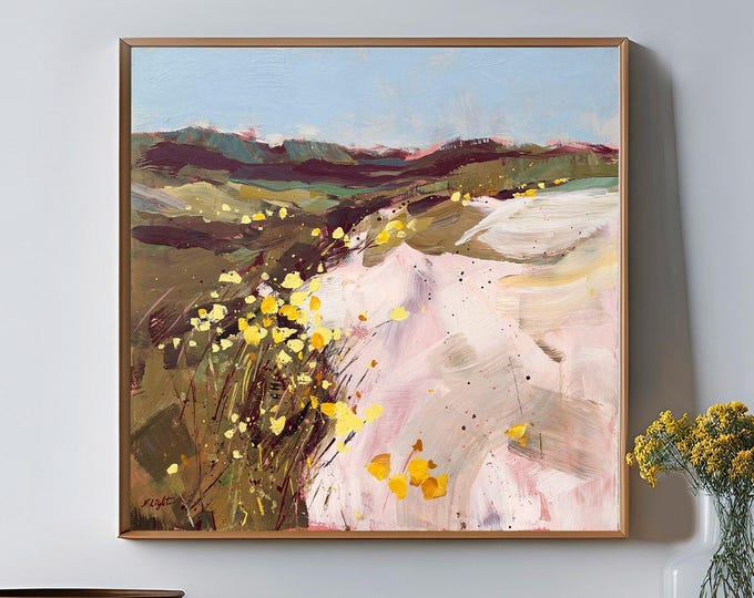 Featured listing image: "Golden Dunes I". Original 20" x 20" abstract landscape.