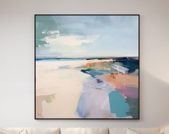 Modern Abstract Seascape | Canvas Print | Beach Landscape Wall Art | Large Square Framed Canvas Print | Contemporary Art | Ocean Large Art