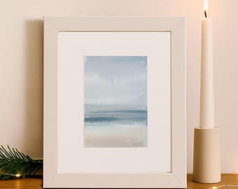 Original 5"x7" Small Hand-painted Watercolor Abstract Art in Minimalistic Style, Light Coastal Beach Theme