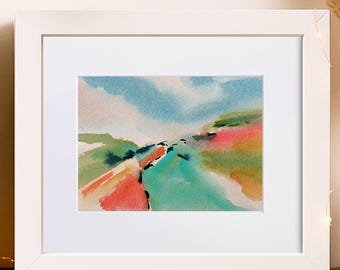Colorful World, 6"x8" Original Hand-painted Watercolor Landscape, Small Colorful Bright Modern Art