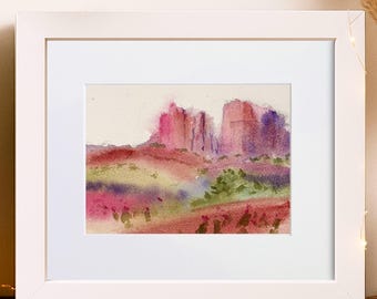 Sedona, 6"x8" Original Hand-painted Watercolor Landscape Art, Small Soft Arizona Painting