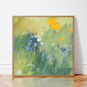 Green Yellow Blue Abstract Art | Print on Canvas | Wildflower Fields Art Print | Nature Inspired Wall Art | Framed Art | Wall Art Print