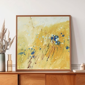 Golden Fields Abstract Art | Canvas Print | Large Yellow Framed Wall Art | Modern Impressionism | Warm Toned Painting | Yellow Nature Art
