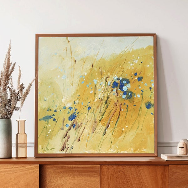 Yellow Fields Abstract Art, Yellow Ochre Wall Art, Original Art Canvas Print, Modern Impressionistic Abstract, Art Print, Landscape Wall Art