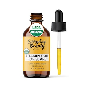 Organic Vitamin E Oil for Scars -USDA Certified 100% All Natural Plant Based-Light & Unscented Great for Facial Scars After Surgery- 1 Fl Oz