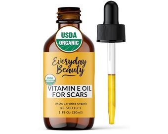 Organic Vitamin E Oil for Scars -USDA Certified 100% All Natural Plant Based-Light & Unscented Great for Facial Scars After Surgery- 1 Fl Oz