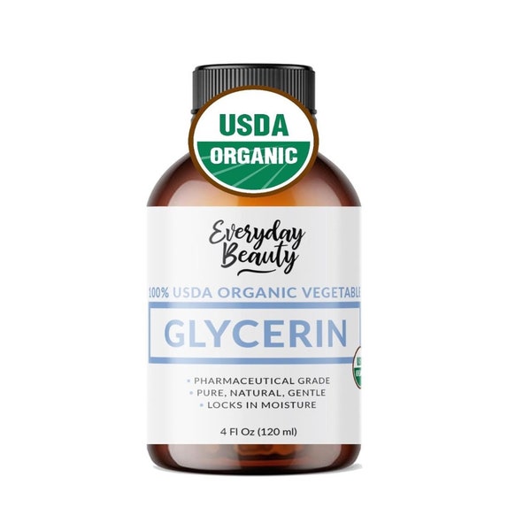 100% Organic Glycerin - USDA Certified - Perfect for DIY Beauty Products and Crafts – Derived From Coconut -Skin & Hair Moisturizer- 4 Fl Oz
