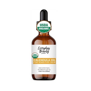 Organic Calendula Oil For Sensitive Skin - USDA Certified 100% Plant Based - For Face, Skin and All Over - 4.06 Fl Oz Glass Bottle & Dropper