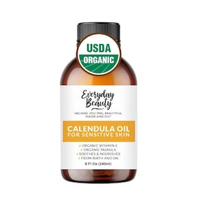 Organic Calendula Oil For Sensitive Skin - 8 Fl Oz - USDA Organic Certified 100% All Natural Plant Based - For Face, Skin and All Over
