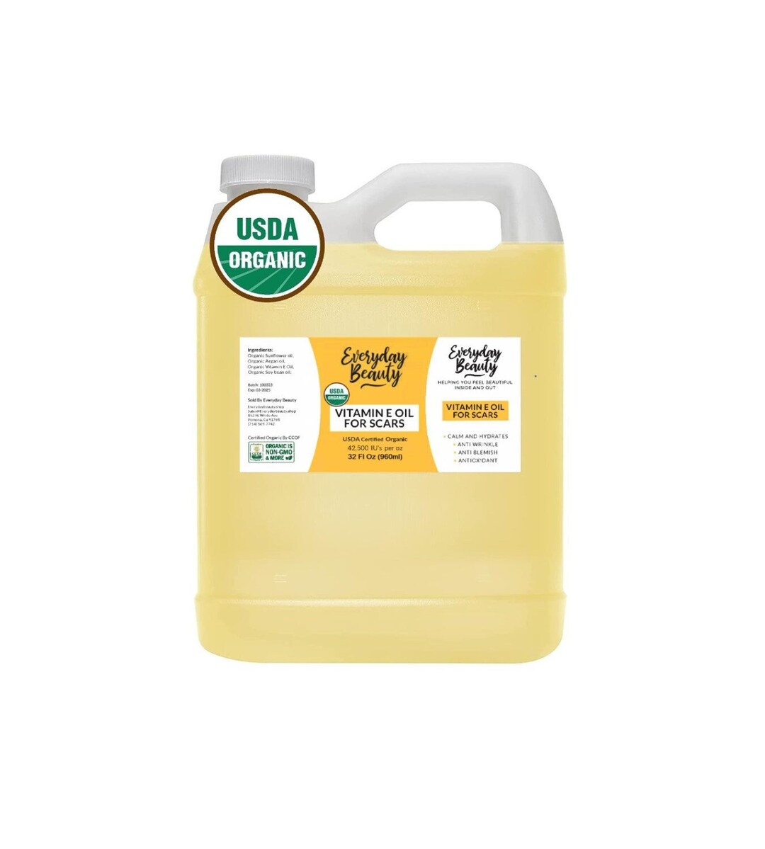 Organic Vitamin E Oil for Scars USDA Certified 100 All Natural Plant