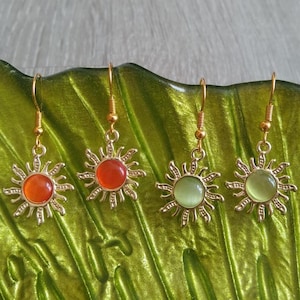 Sun earrings, dangle earrings, gold plated earrings. Handmade earrings, fairycore earrings, cute gift woman girls kidcore summer jewelry