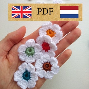 PDF Crochet pattern flowers, flower appliques, crochet pattern for beginners. Crochet pattern for flowers in English and Dutch