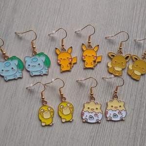 Handmade funny Pika Bul Eev Duck cat earrings, anime game video game cartoon earrings. Kidcore Fairycore earrings, 20's UNBRANDED gift