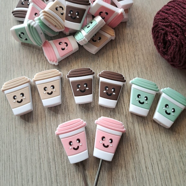 Coffee cup knitting needle stoppers, 1 pair needle knitting accessories one size, silicone needle holders knitting supplies DIY gift idea