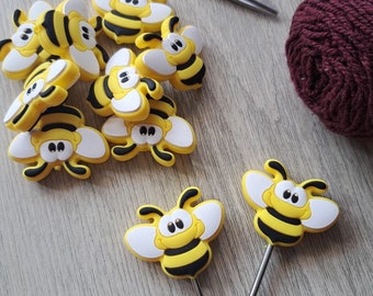 Summer bee flower knitting needle stoppers, 1 pair needle knitting accessories one size, silicone needle holders knitting supplies DIY gift