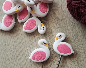 Topes para agujas de tejer con forma de cisne, 1 par de protectores, accesorios de tejido (talla única), sujetadores de agujas de silicona, material de tejido, regalo para manualidades