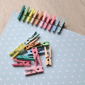 20 Pieces mini clothespins 25mm, small wooden decorative clothespins DIY, rainbow pastel colors photo hangers, mixed wooden pegs pins party