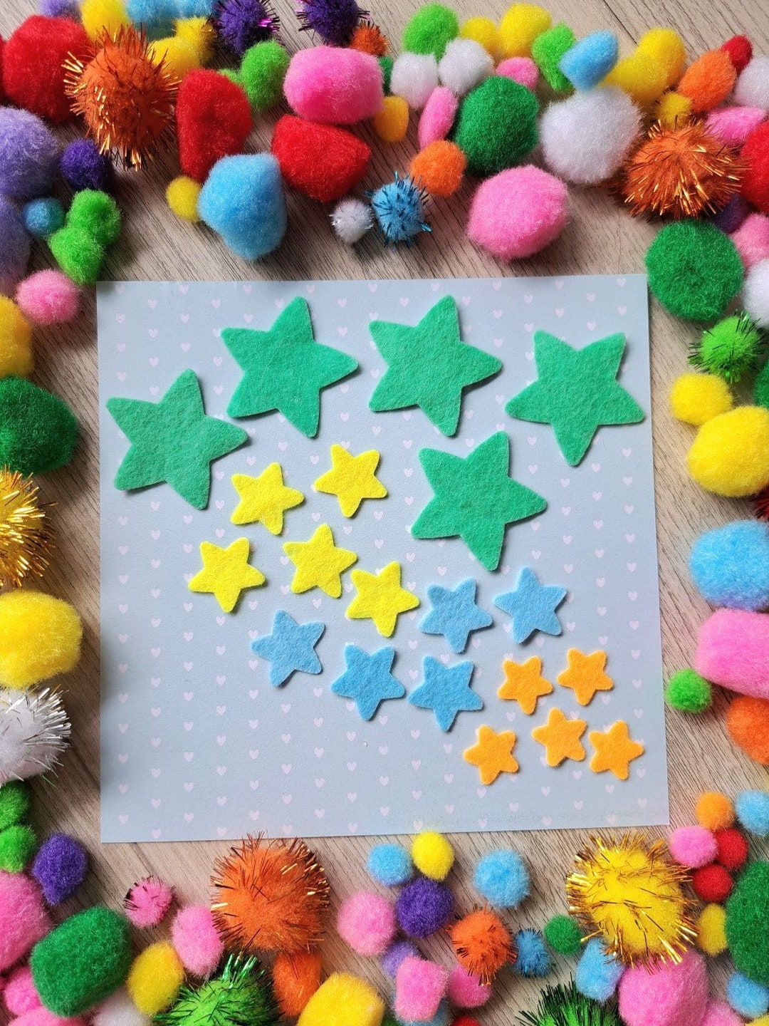 20 Pieces Felt Star Stickers, Green Blue Yellow Felt Stickers, Felt
