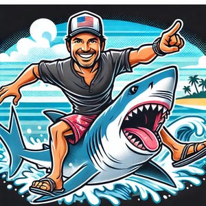 Jeff Probst Printable Shark Sticker | Cartoon Survivor Sticker | Fun Ocean Adventure Sticker | Tropical Shark Printable Laptop Sticker
