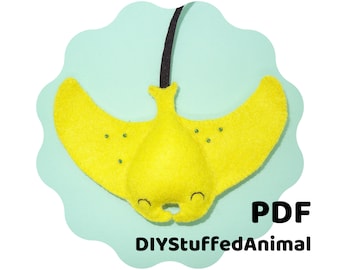 Padrão Manta Ray PDF, animais marinhos, tubarões, padrão de costura de animais de feltro, artesanato costurado à mão, criações de feltro | Arraia