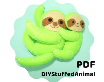 Sloth Family Felt PDF Pattern, Mom and Baby Sloth | Lola and Baby Sloth