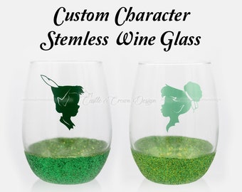 Custom Character Wine Glass | Disney Wine Glass | Glitter Wine Glass | Stemless Wine Glass