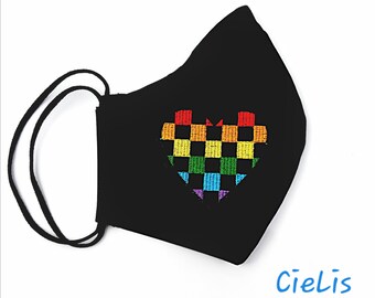 Rainbow Heart - Double Layer - Triple Layer - Handmade Poplin Cotton Fabric Face Mask With Nose Wire for Adults and Children