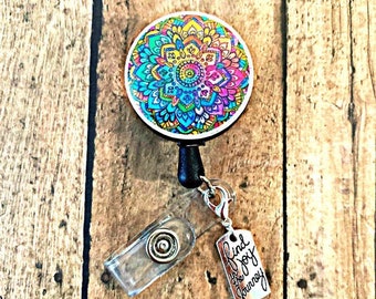 Mandala Badge Holder Nurse Badge Reel Mandala Retractable Identity Reel GG2062 Tree of Life Retractable ID Badge Holder Reel