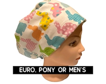 Easter Scrub hat| pastel bunny scrub cap | bunny rabbit holiday hat | euro with adjustable toggle or men’s style | satin lined option
