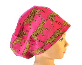 Pink cheetah scrub cap | satin lined option | women’s euro style surgical hat with adjustable toggle | nurse | leopard scrub hat