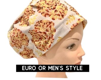 Pumpkin Scrub cap | satin lined option | autumn pumpkin print scrub cap | euro style with adjustable toggle or men’s style | Halloween