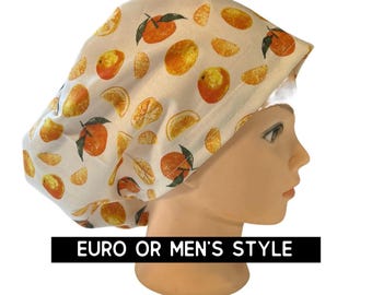 Oranges scrub cap | euro style with adjustable toggle or men’s style | satin lined option | citrus, fruit, food