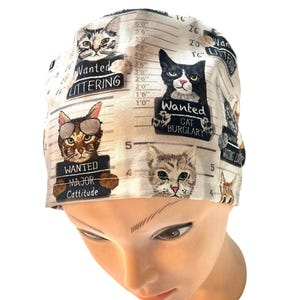 Cat Mug Shot Scrub Cap: Satin Lined option. Euro, euro-pony or men’s 画像 11