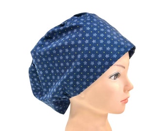 Scrub cap | satin lined option | tiny blue floral print Scrub hat | women’s euro style surgical cap with adjustable toggle | nurse, medical