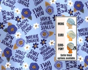 Palabras malsonantes aptas para todo público - gorro quirúrgico divertido / opciones con forro de satén
