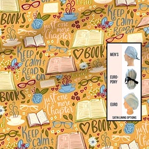 Books/ Reading srub hat | satin lined options | funny scrub hats