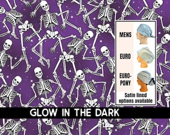 Halloween- Glow in the dark Skeletons Scrub hat: Satin Lined Options