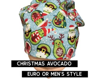 Christmas avocado cute scrub hat | women’s euro style with adjustable toggle or men’s style | blue cute holiday