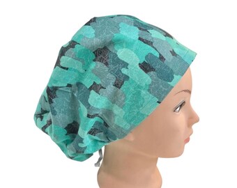 Scrub cap | satin lined option | green  print Scrub hat | nurse scrub hat | women’s euro style surgical cap with adjustable toggle