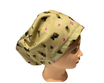 Scrub hat | botanical print scrub hat | green plant scrub cap | women’s euro scrub hat with adjustable toggle | satin lined option