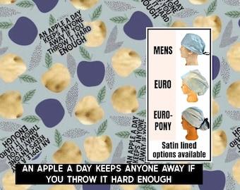 Apple Print Scrub Cap: Funny Nurse Hat, Euro/Pony/Men's Style